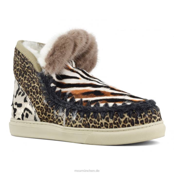 Eskimo-Sneaker aus Ponyfell-Mix-Patchwork Frauen 0V6X658 Zebra mit weißem Hintergrund und Orange Mou