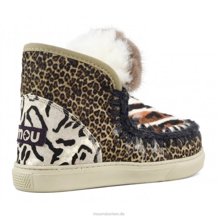Eskimo-Sneaker aus Ponyfell-Mix-Patchwork Frauen 0V6X658 Zebra mit weißem Hintergrund und Orange Mou