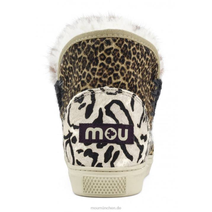 Eskimo-Sneaker aus Ponyfell-Mix-Patchwork Frauen 0V6X658 Zebra mit weißem Hintergrund und Orange Mou