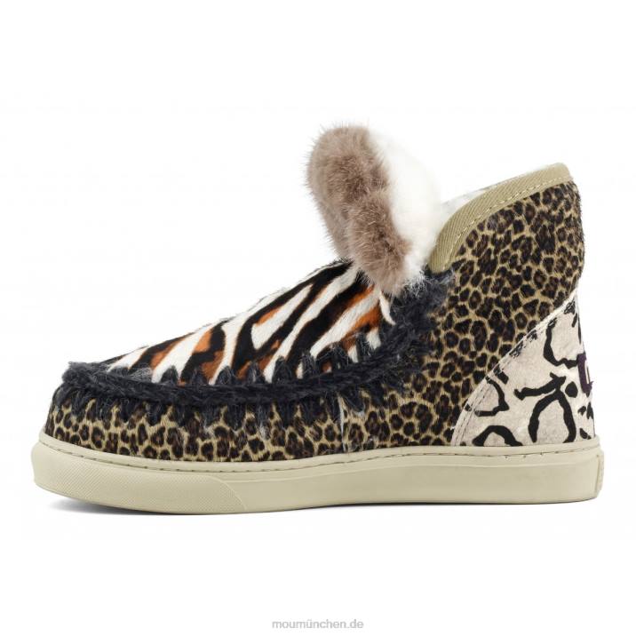 Eskimo-Sneaker aus Ponyfell-Mix-Patchwork Frauen 0V6X658 Zebra mit weißem Hintergrund und Orange Mou