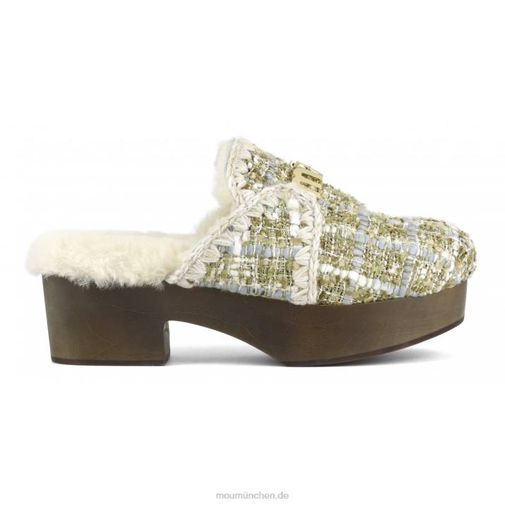 Klobiger Clog mit Holzabsatz Frauen 0V6X532 Bouclé-Beige Mou