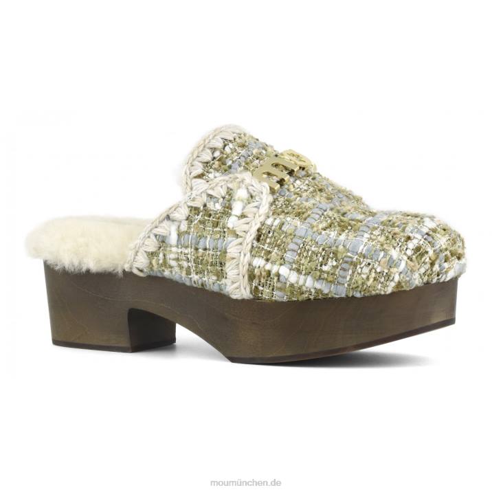 Klobiger Clog mit Holzabsatz Frauen 0V6X532 Bouclé-Beige Mou