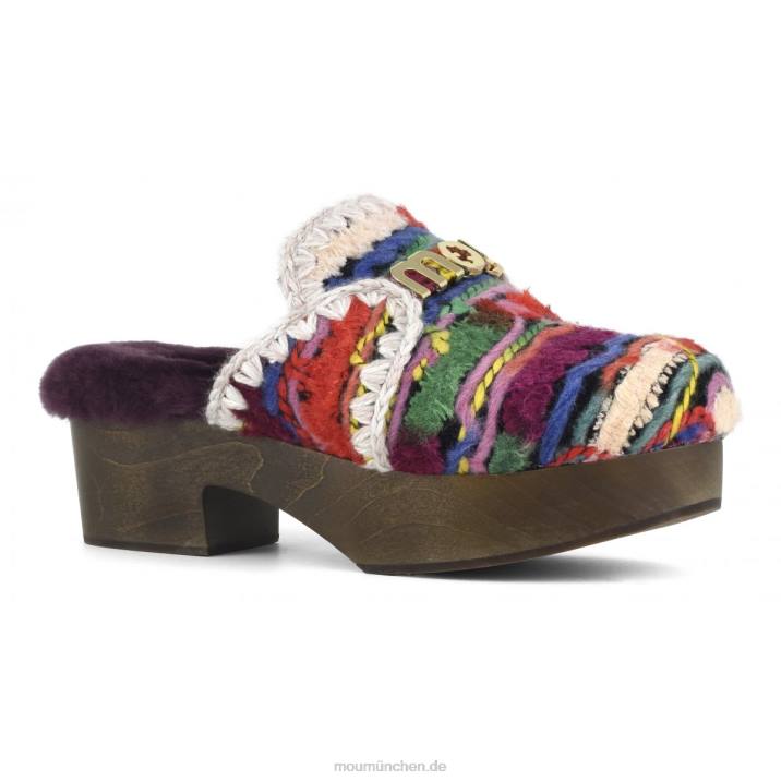 Klobiger Clog mit Holzabsatz Frauen 0V6X533 Ethnische Wolle mehrfarbig Mou