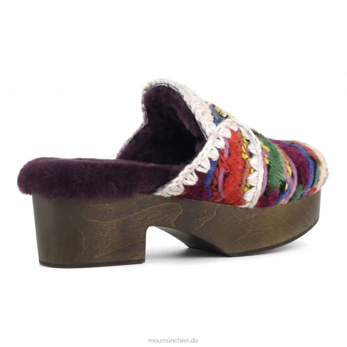 Klobiger Clog mit Holzabsatz Frauen 0V6X533 Ethnische Wolle mehrfarbig Mou