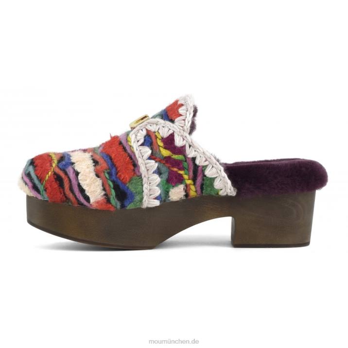 Klobiger Clog mit Holzabsatz Frauen 0V6X533 Ethnische Wolle mehrfarbig Mou