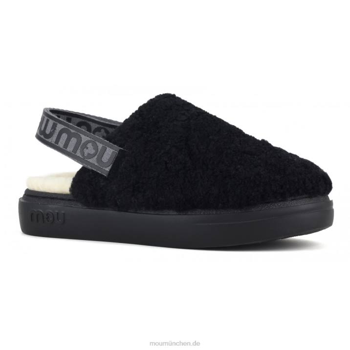 Kräftiger Clog aus lockigem Schaffell und Fersenriemen Frauen 0V6X517 Schwarz Mou