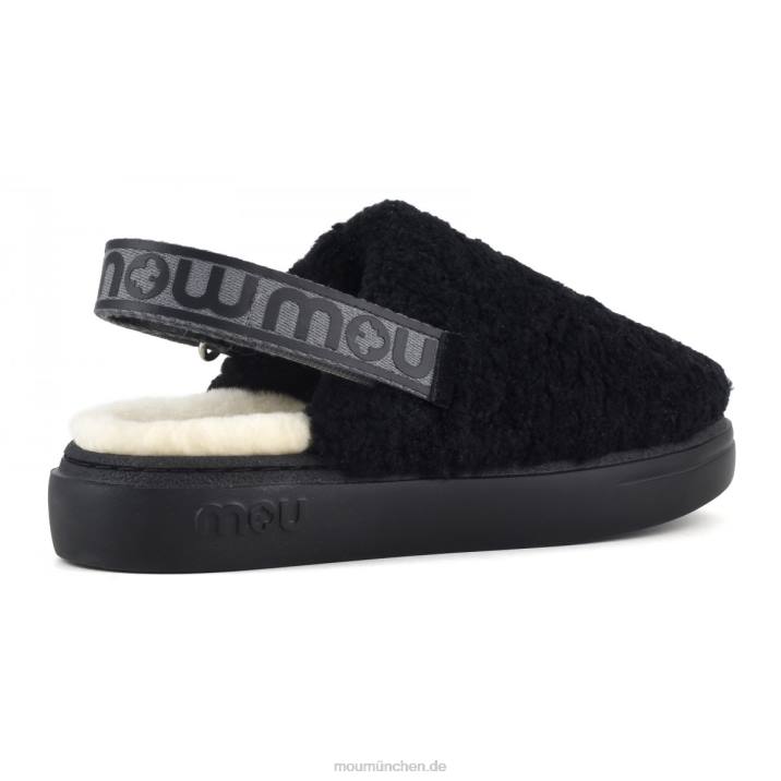 Kräftiger Clog aus lockigem Schaffell und Fersenriemen Frauen 0V6X517 Schwarz Mou