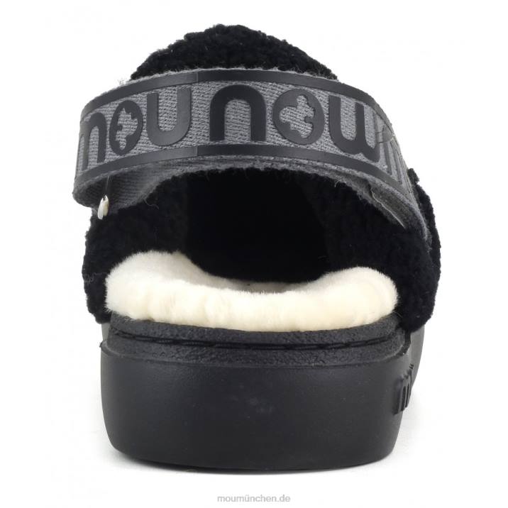 Kräftiger Clog aus lockigem Schaffell und Fersenriemen Frauen 0V6X517 Schwarz Mou