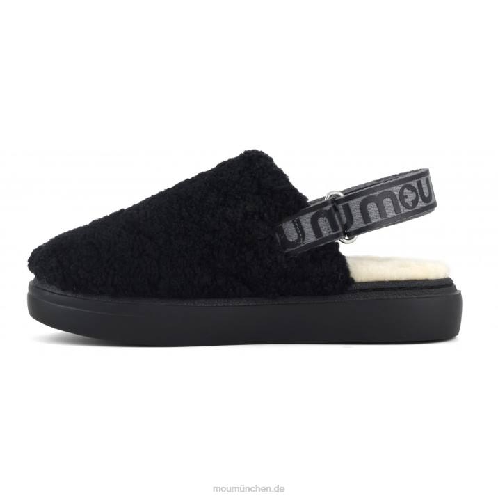 Kräftiger Clog aus lockigem Schaffell und Fersenriemen Frauen 0V6X517 Schwarz Mou