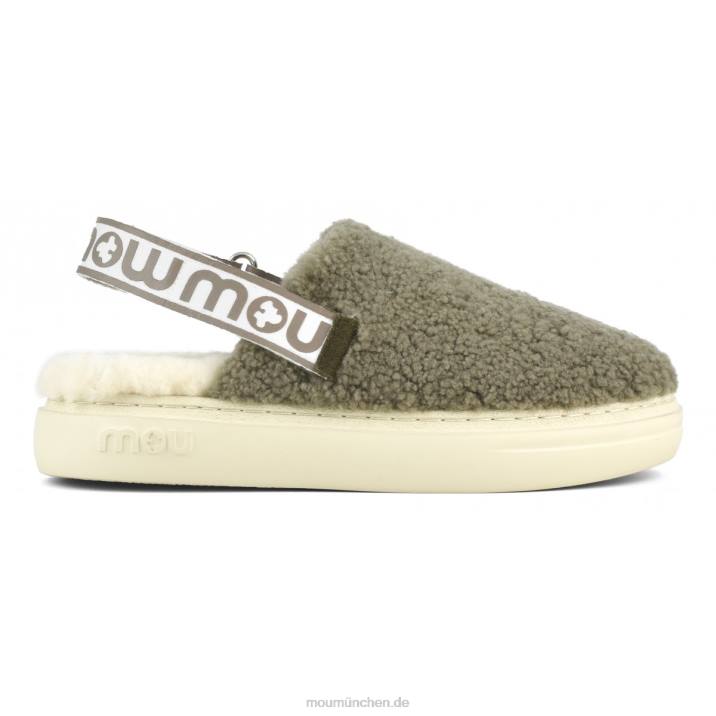 Kräftiger Clog aus lockigem Schaffell und Fersenriemen Frauen 0V6X518 Milieu Mou