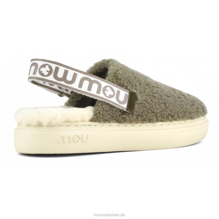 Kräftiger Clog aus lockigem Schaffell und Fersenriemen Frauen 0V6X518 Milieu Mou