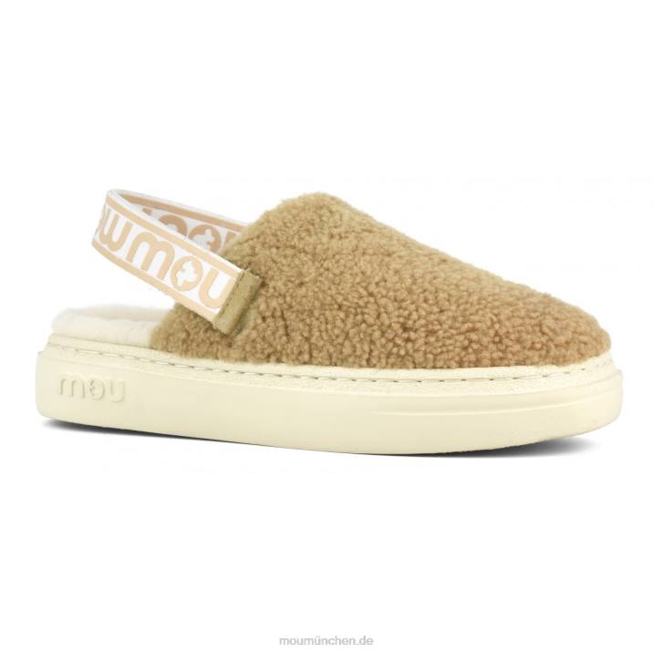 Kräftiger Clog aus lockigem Schaffell und Fersenriemen Frauen 0V6X520 Cognac Mou