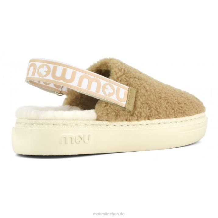 Kräftiger Clog aus lockigem Schaffell und Fersenriemen Frauen 0V6X520 Cognac Mou