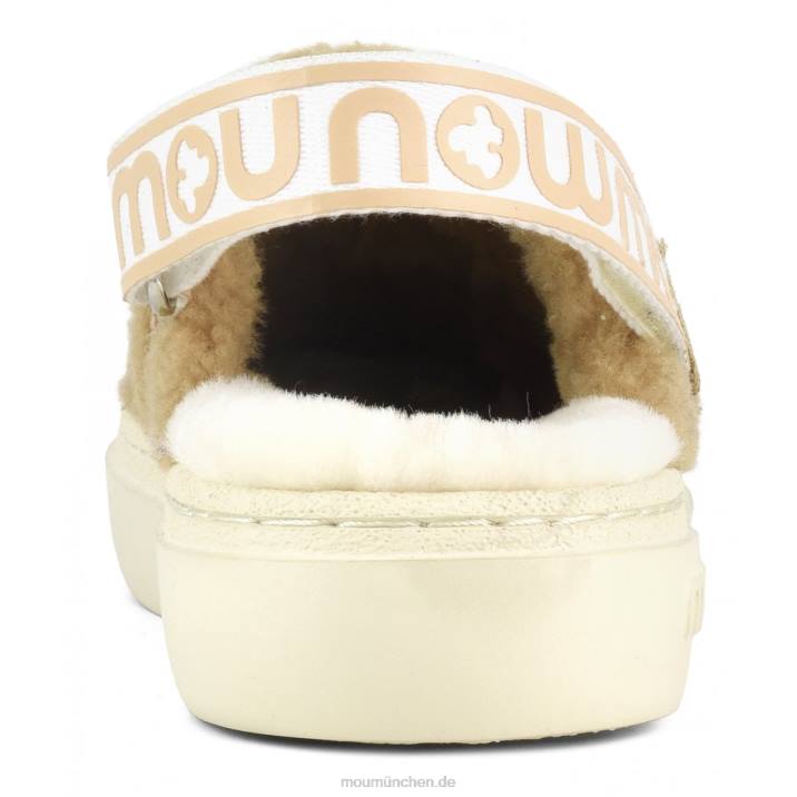 Kräftiger Clog aus lockigem Schaffell und Fersenriemen Frauen 0V6X520 Cognac Mou