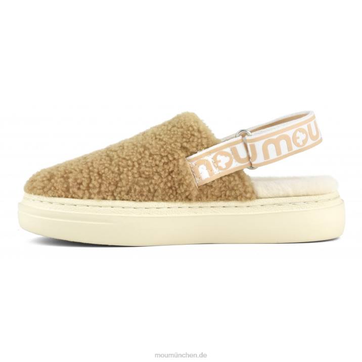 Kräftiger Clog aus lockigem Schaffell und Fersenriemen Frauen 0V6X520 Cognac Mou