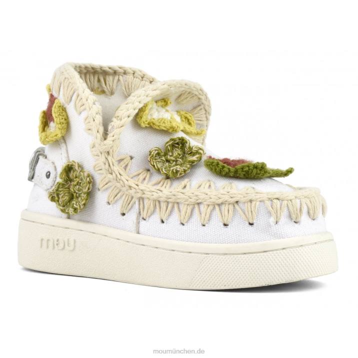 Sommer-Eskimo-Sneaker mit gehäkelten Schmetterlingen Kinder 0V6X786 Weißes Canvas-Metall-Logo in Gold Mou