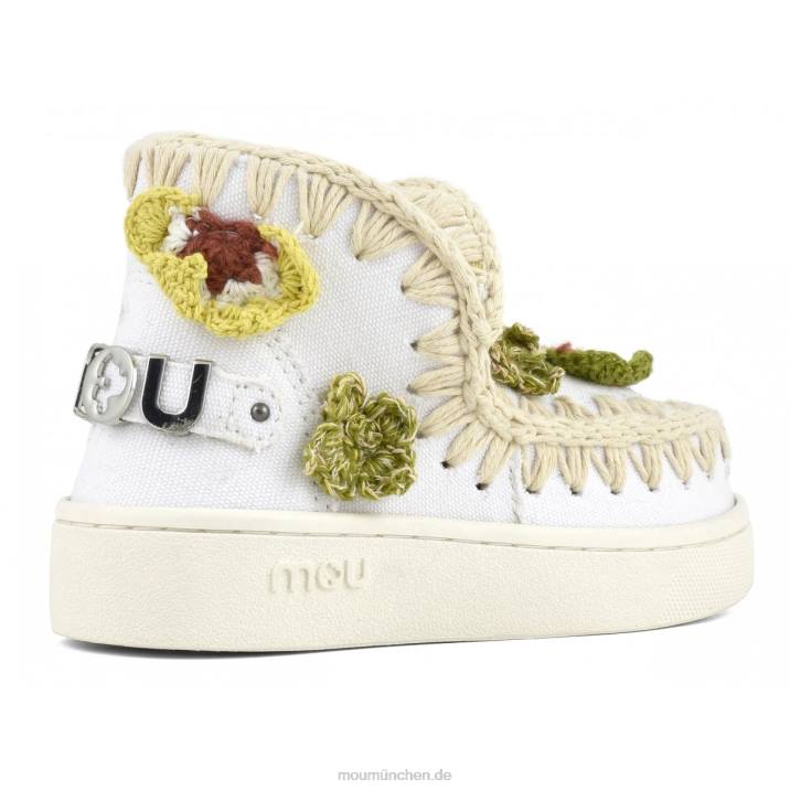 Sommer-Eskimo-Sneaker mit gehäkelten Schmetterlingen Kinder 0V6X786 Weißes Canvas-Metall-Logo in Gold Mou