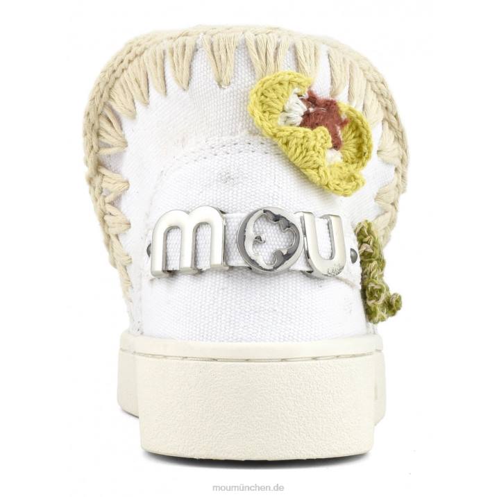 Sommer-Eskimo-Sneaker mit gehäkelten Schmetterlingen Kinder 0V6X786 Weißes Canvas-Metall-Logo in Gold Mou
