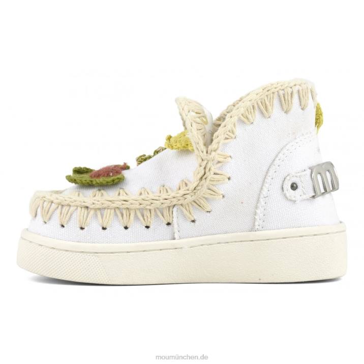 Sommer-Eskimo-Sneaker mit gehäkelten Schmetterlingen Kinder 0V6X786 Weißes Canvas-Metall-Logo in Gold Mou